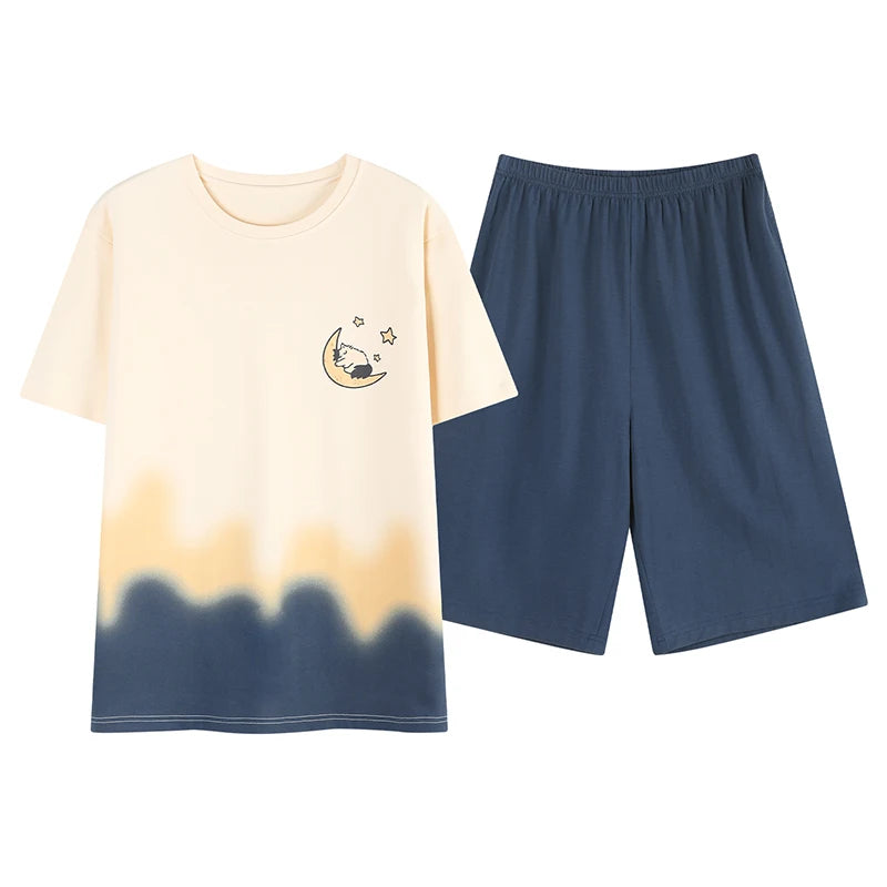 Newest Couple Pajamas Set Summer Short Sleeve Sleepwear 100% Cotton Men and Women Cute Cartoon Pijamas Women Nightgown