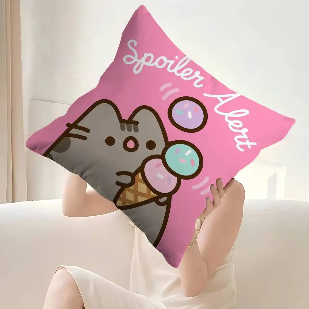 Pusheen Cartoon Cushion Cover, Cute Anime Printed Polyester Pillowcase, Decorative Throw Pillow Cover for Sofa, Bed, Bedroom, Kids’ Room & Home Decor