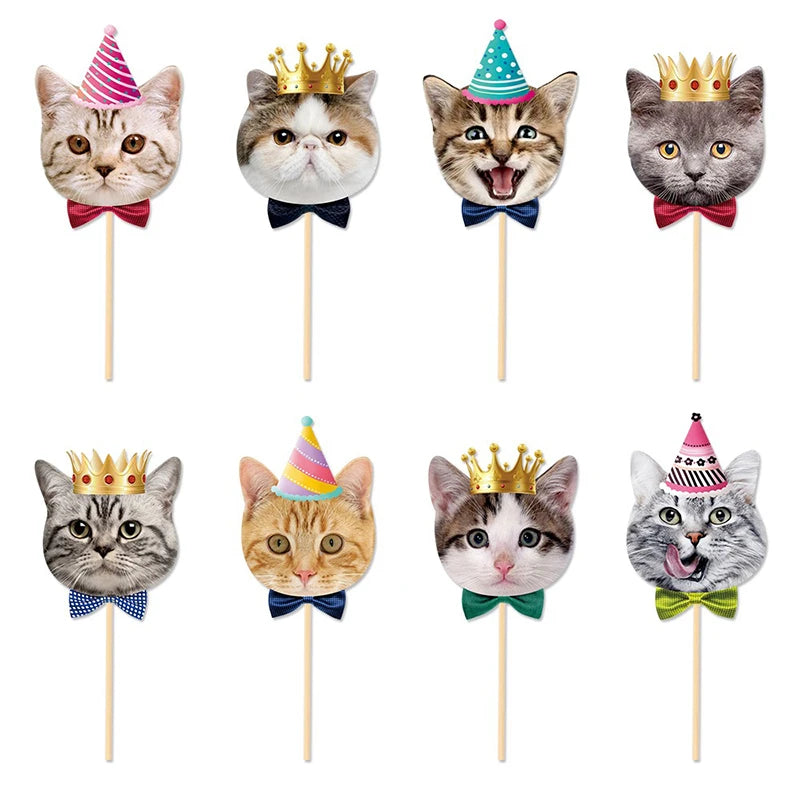 8-Piece Cute Cat Cupcake Toppers – Cat Themed Birthday Cake & Dessert Decorations for Kids’ Parties