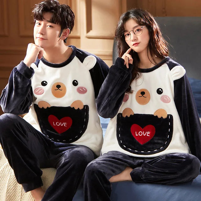 Couples Winter Pajama Set | Soft Kawaii  Cartoon Matching Sleepwear