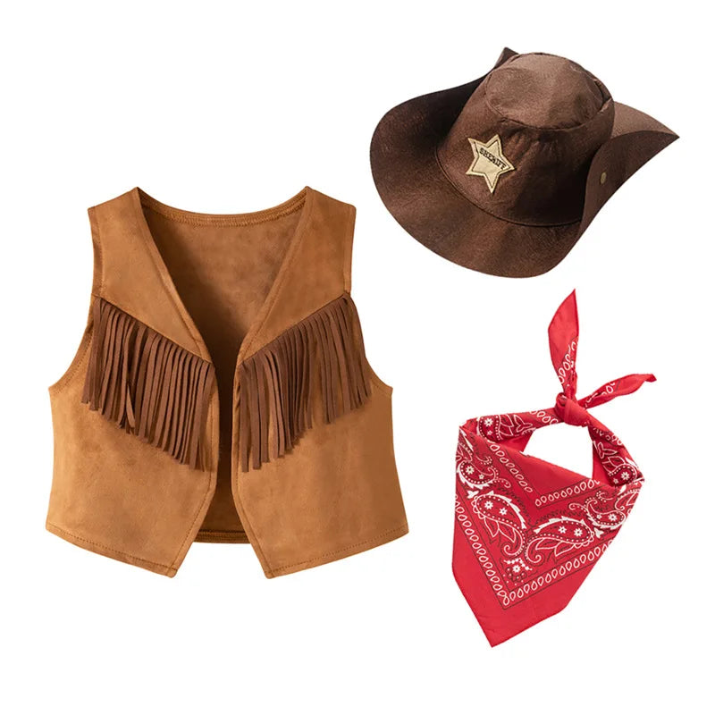 Halloween  Boys Cowboy Vest Costumes for Baby Toddler Kids Child Girls Cowgirl Cowboy Costume Party Fantasia Purim Fancy Dress