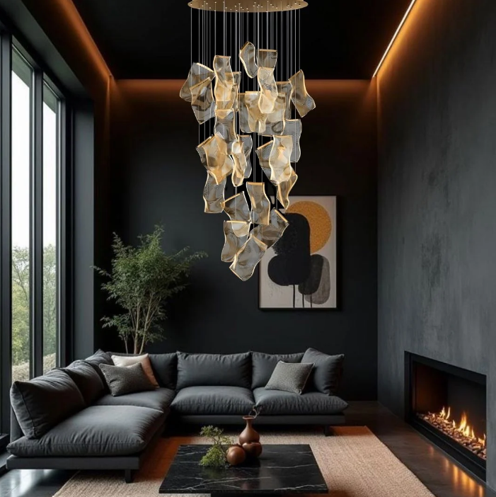 Light Guide LED Modern Chandelier Living Room Decor Lighting Duplex Rotating Stairs Pendant Lamp Dining Room Hanging Lights