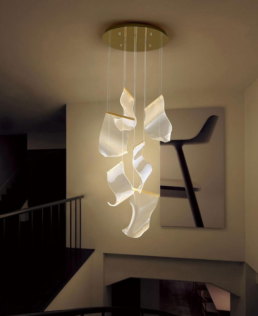 Light Guide LED Modern Chandelier Living Room Decor Lighting Duplex Rotating Stairs Pendant Lamp Dining Room Hanging Lights