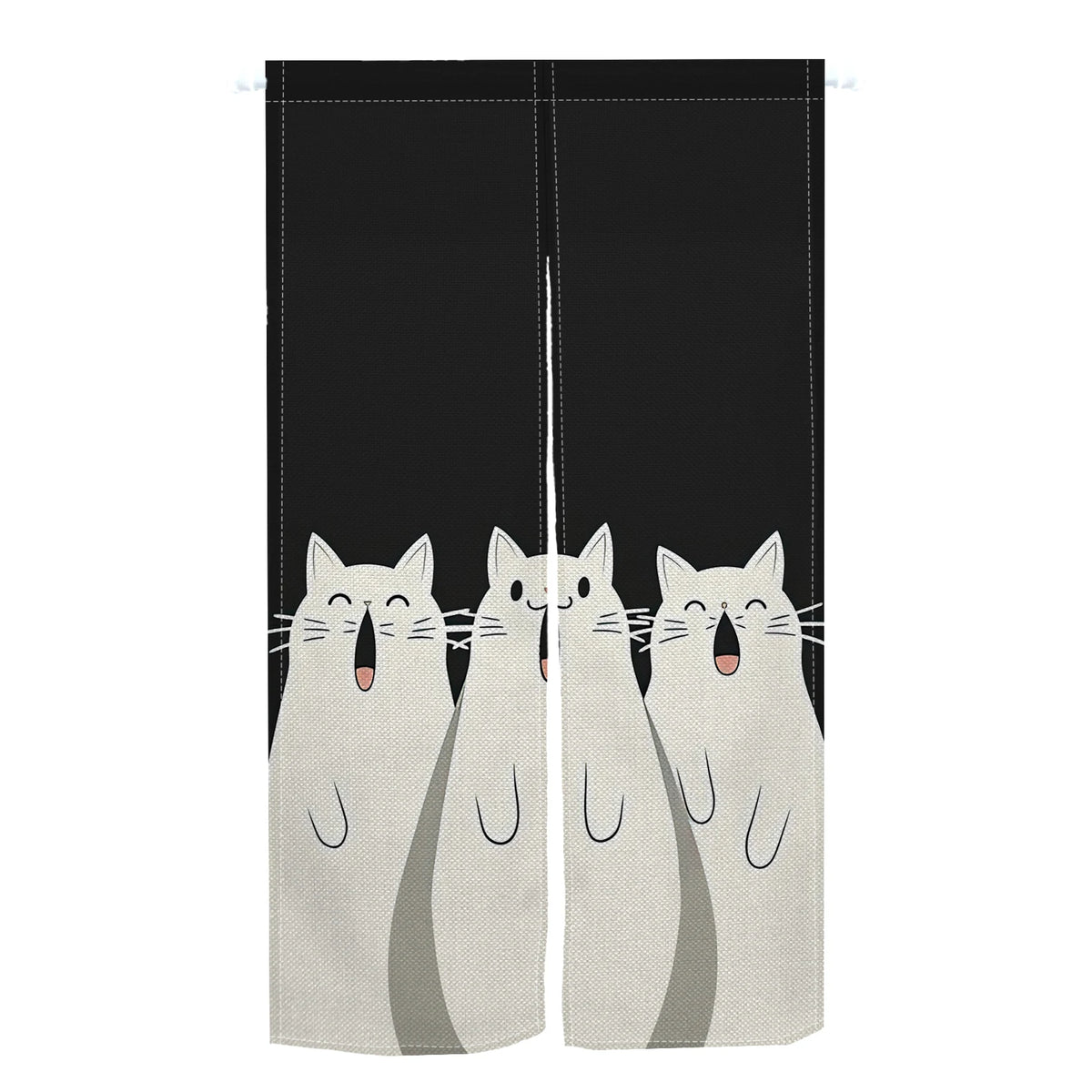 Cute Cat Japanese Noren Door Curtain, Black & White Cartoon Half Curtain for Bedroom, Kitchen & Doorway, 1-Panel Linen Room Divider for Home Decor