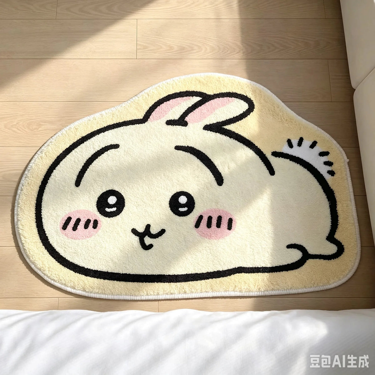 Chiikawa Cartoon Rug, Hachiware & Usagi Plush Flannel Floor Mat, Cute Anime Non-Slip Carpet for Bathroom, Bedroom, Living Room & Car Decor