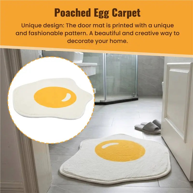 Poached Egg Rug for Kids, Cute Cartoon Floor Mat with Anti-Slip PVC Backing, Soft Polyester Suede Carpet for Bedroom, Nursery, Playroom & Home Decor
