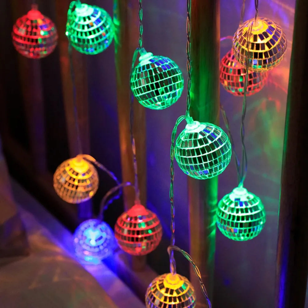 LED Mirror Ball String Lights, Battery-Powered Disco Fairy Lights with Reflective Balls for Party, Bar, Halloween, Christmas & Holiday Decor