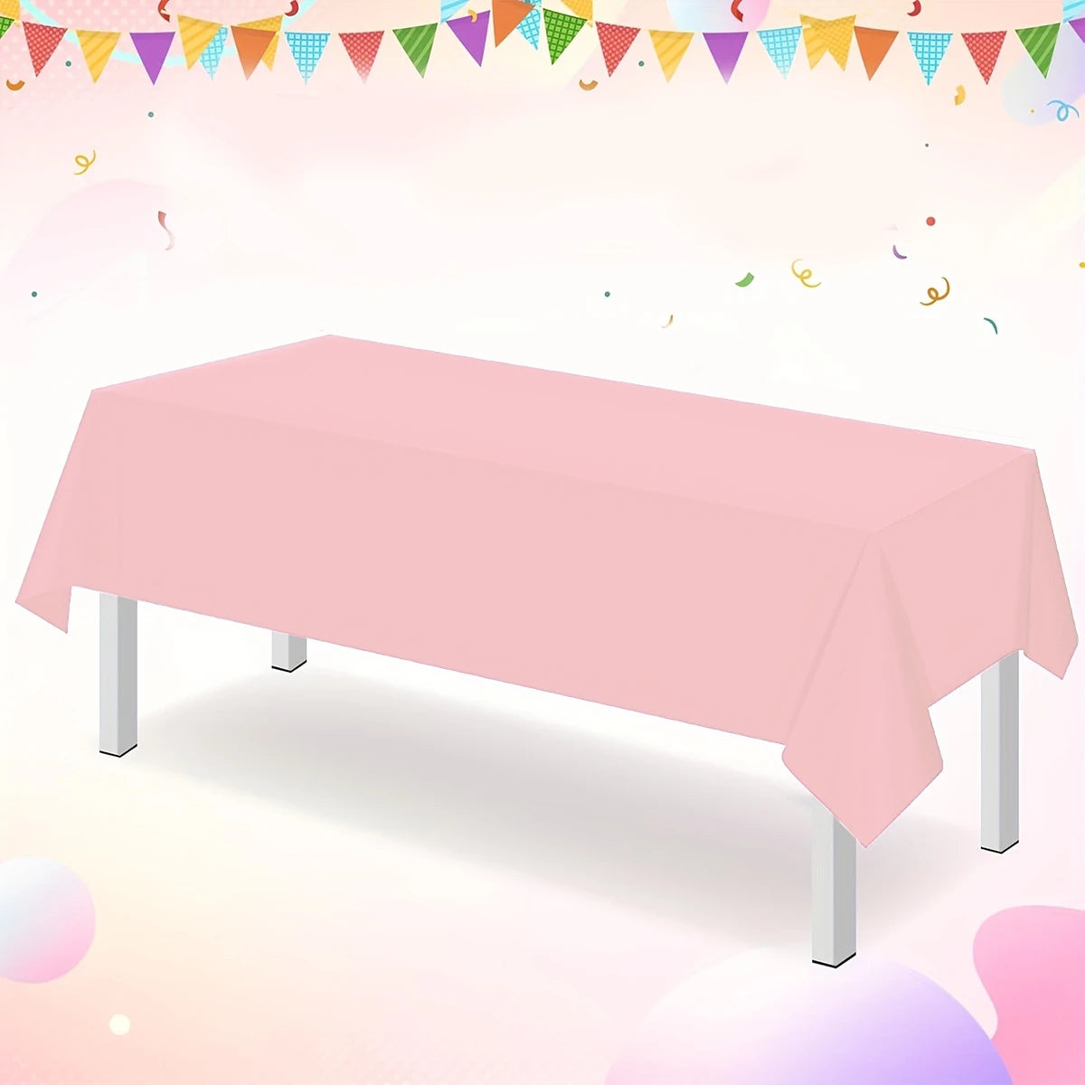 Pink Plastic Tablecloth 183×137cm, Solid Color Disposable Table Cover for Wedding, Birthday Party & Girls’ Party Decor, Dining Table Decoration & Event Supplies