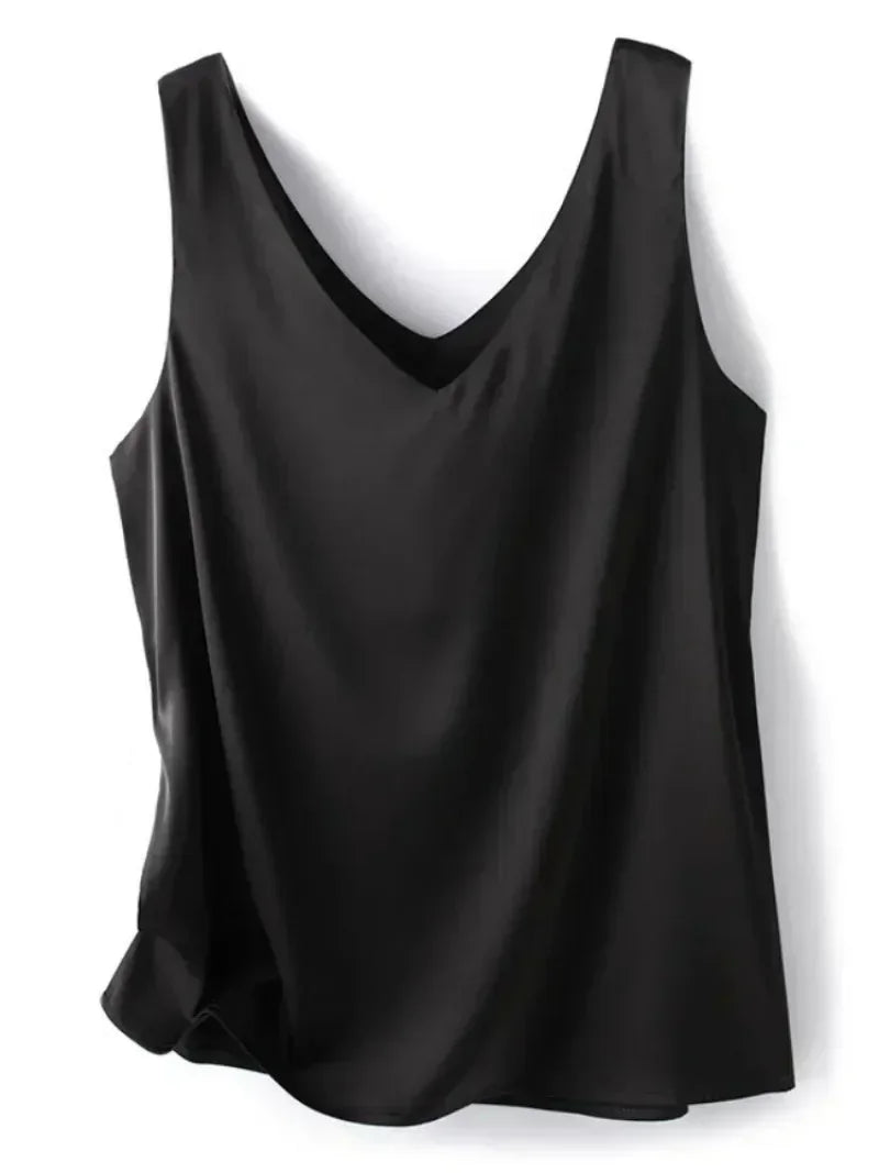 Tank Tops for Women Sleeveless V Neck Satin Silk Camisole Fashion Summer Solid Loose Vest Ladies Tops Streetwear