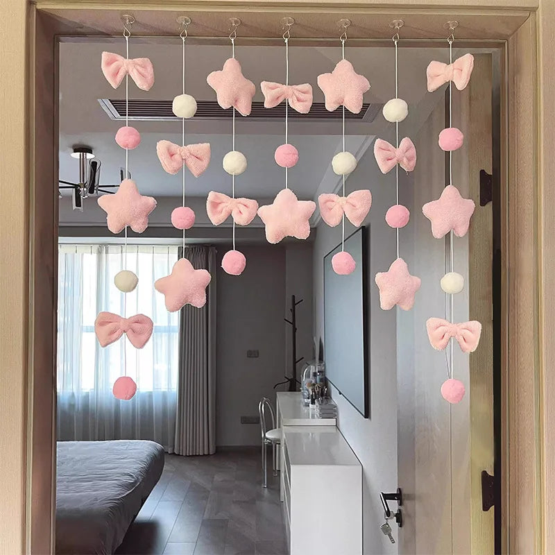 Cute Knot Door Curtain, No-Drill Room Divider & Partition Curtain for Bedroom, Bay Window & Doorway, DIY Decorative Girl Heart Home Decor