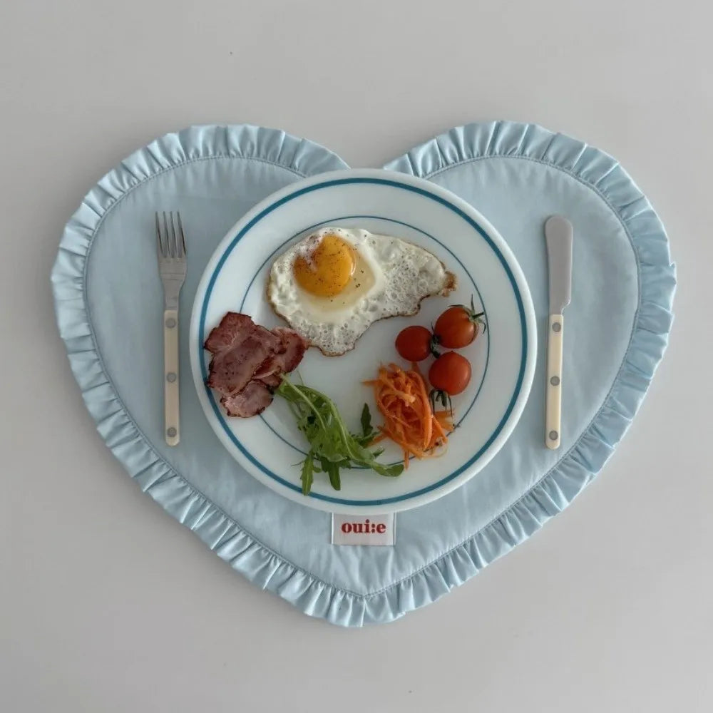 New Heart-shaped Placemats Dining Table Plaid Loving Western Food Mats Decorative Pleated Lace Fabric Coaster Home Decor
