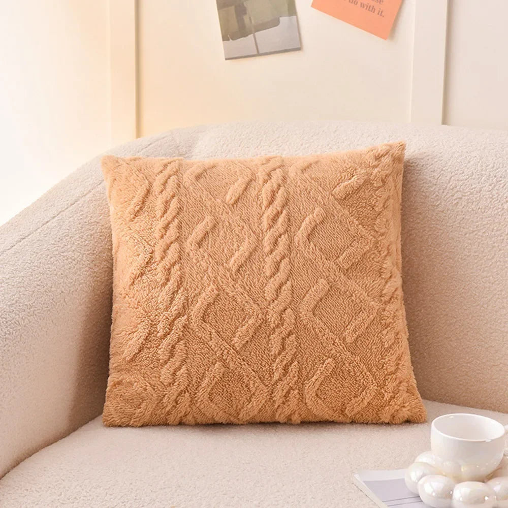 Plush Cushion Cover 45×45cm, Solid Nordic Decorative Pillowcase, Soft Geometric-Style Throw Pillow Cover for Sofa, Living Room, Bedroom, Chair & Home Decor