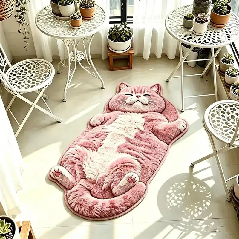 Cat-Shaped Area Rug, Cute Cartoon Crystal Velvet Floor Mat with Suede Backing, Soft Absorbent Decorative Carpet for Bedroom, Living Room, Kids’ Room & Entryway