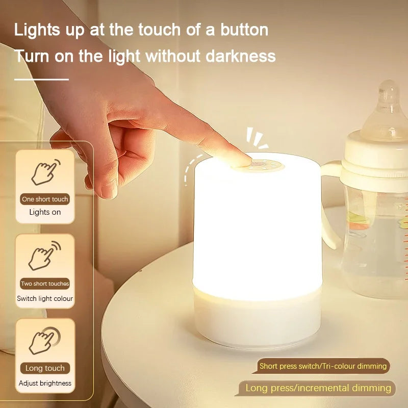 LED Bedside Night Light – Dimmable Touch Table Lamp with USB Charging