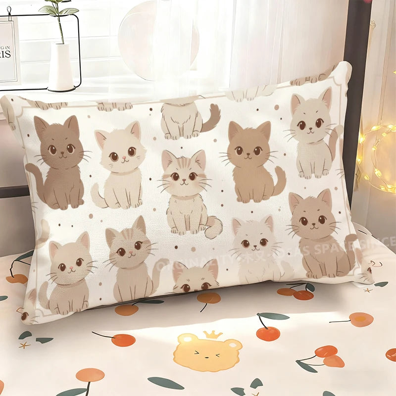 Cute Cat Pillow Cover, Rectangular Printed Polyester Peachskin Cushion Case, Single-Sided Cat Pattern Throw Pillowcase for Sofa, Bedroom, Bed, Car & Home Decor