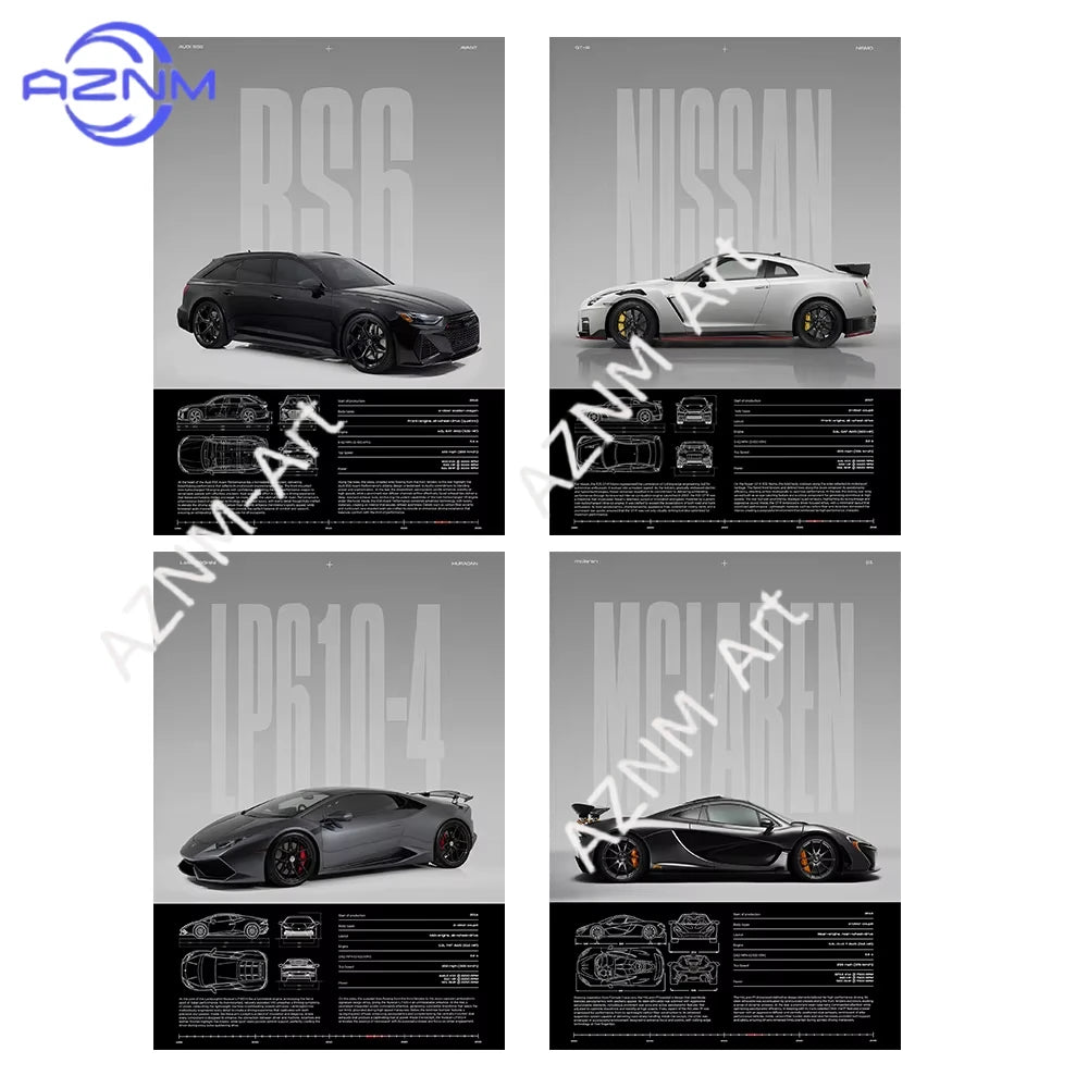Performance Sports Cars Wall Art Poster Fashion Race Cars Canvas Painting Famous Cars Canvas Art Prints Cars Decorative Pictures