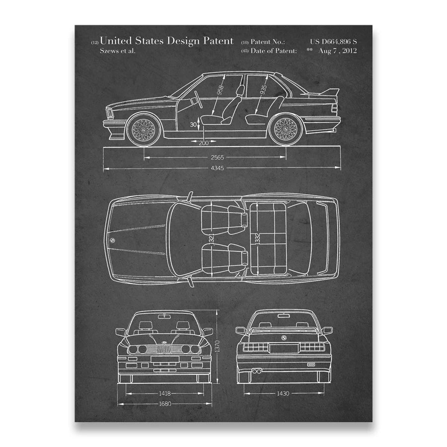 Car E30 M3 artwork, Auto wall art ,Transportation poster, room decor, print,blueprint, gift idea,wall Decorations