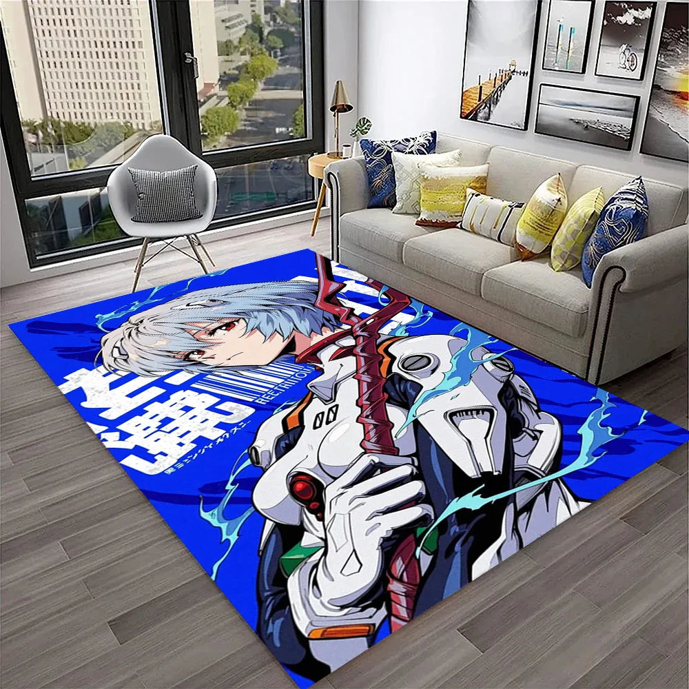 Evangelion Anime Rug, E-Evangelions G-Genesis Cartoon Polyester Flannel Carpet with Anti-Slip Backing, Decorative Floor Mat for Living Room, Bedroom, Kids’ Room & Gaming Area