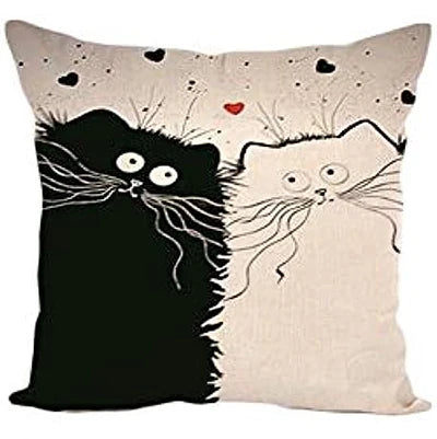 Cute Cat Linen Pillow Cover 45×45cm, Printed Square Decorative Cushion Case with Hidden Zipper, Linen-Cotton Sofa Pillowcase for Living Room, Bedroom, Chair & Home Decor