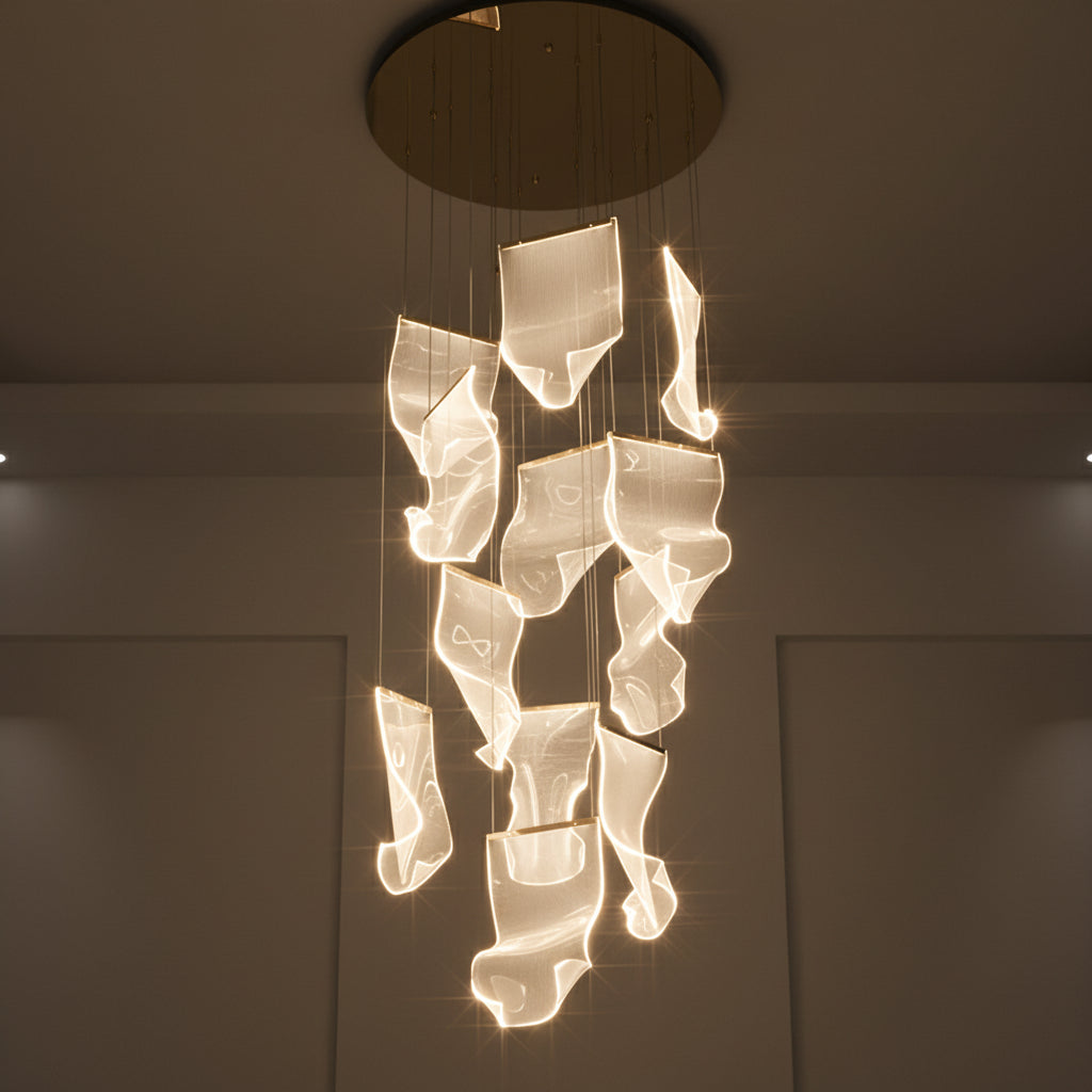 Light Guide LED Modern Chandelier Living Room Decor Lighting Duplex Rotating Stairs Pendant Lamp Dining Room Hanging Lights
