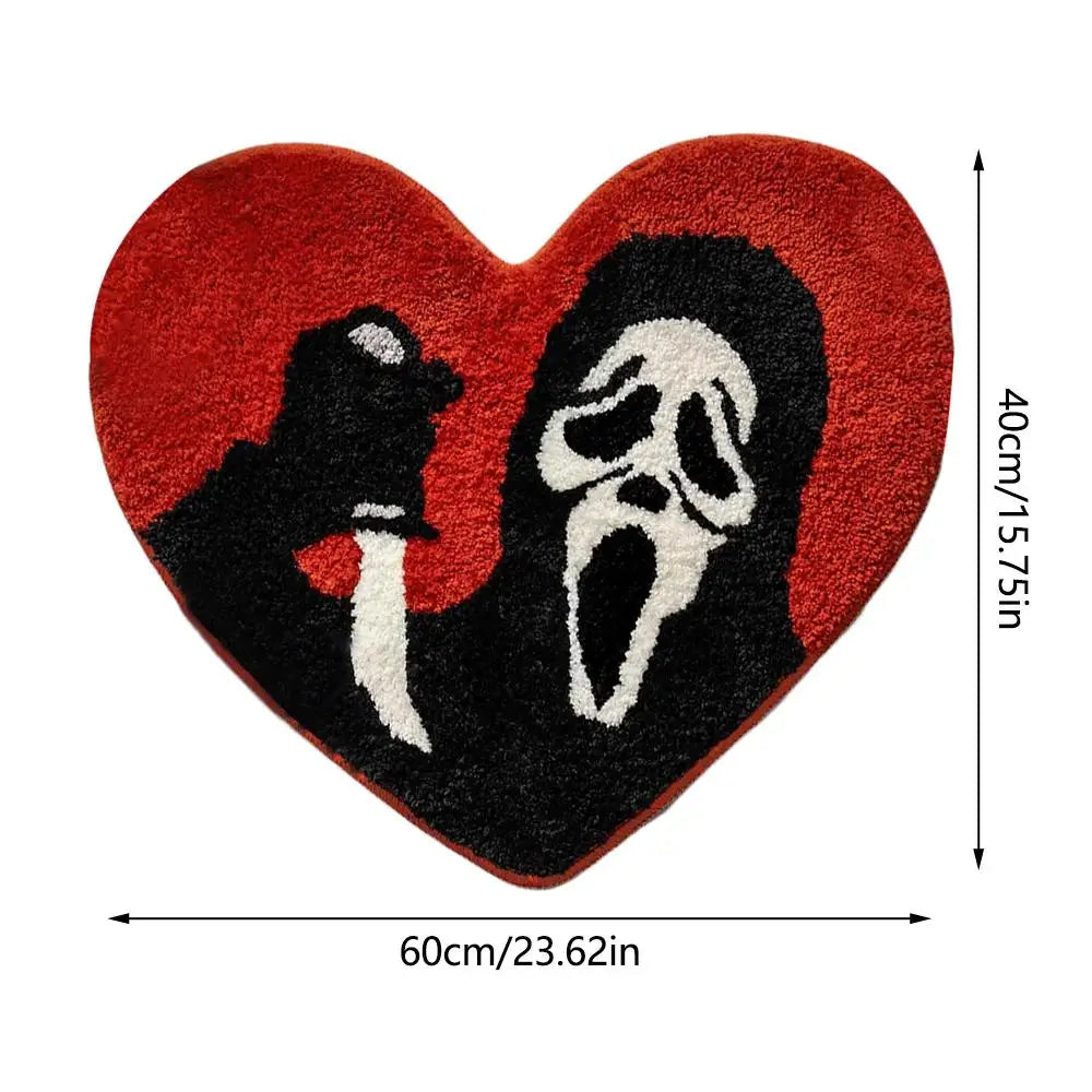 Halloween Skull Door Mat 40×60cm, Black & Red Polyester Bathroom Rug with Non-Slip TPR Backing, Funny Halloween Floor Mat for Bedroom, Entryway & Party Decor