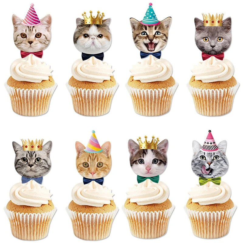 8-Piece Cute Cat Cupcake Toppers – Cat Themed Birthday Cake & Dessert Decorations for Kids’ Parties