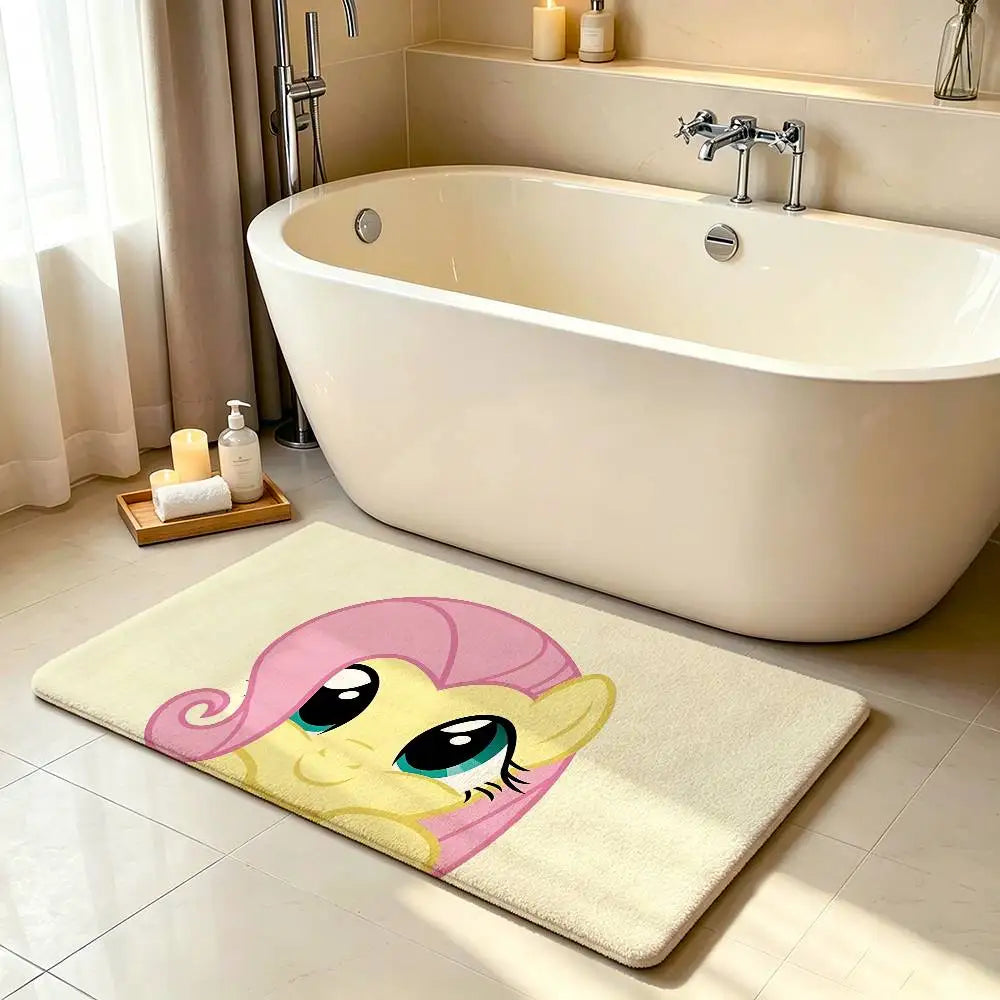 My Little Pony Kawaii Anime Rug, Cute Cartoon Polyester Floor Mat with Anti-Slip Backing, Soft Absorbent Carpet for Bathroom, Bedroom, Living Room & Entryway