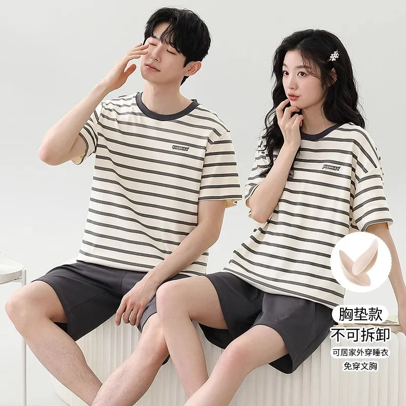Cartoon Cute Bear Nightwear for Couples Summer Short Sleeves Shorts Sleepwear Women and Men Matching Homewear Young Boy Girl Pjs