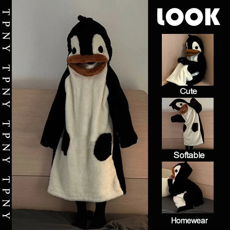 Women's Pajamas Penguin Onesies Flannel Cartoon Animal Robes For Adults  Halloween Christmas Cosplay Costume Loose Sleepwear