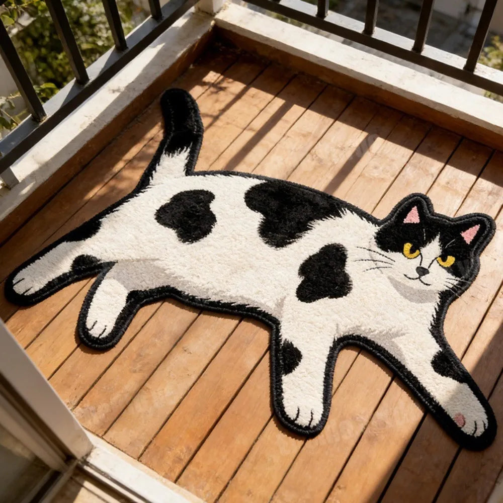 Cute Cat Shaped Floor Mat 40×60cm, Soft Crystal Velvet Polyester Rug with Absorbent Non-Slip Backing, Cartoon Cat Carpet for Bathroom, Bedroom, Entryway & Home Decor