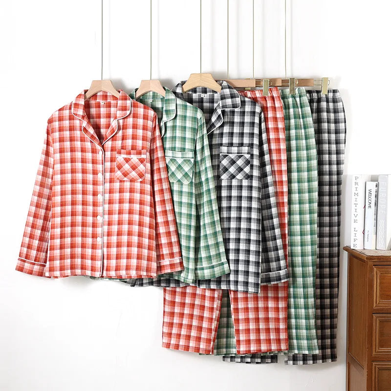 Couples Pure Cotton Home Suit Women Pajamas Set Sleepwear Retro Floral Summer Short Sleeve 3 Pieces Night Wear Men's Pijama