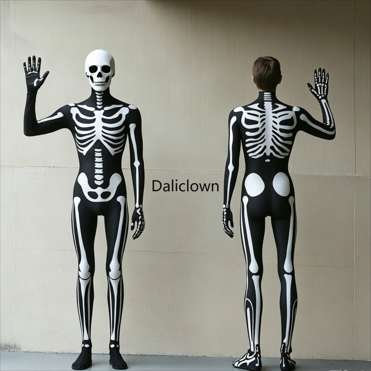 Halloween Skeleton Costume Adult Men Women Skull Death Horror Bodysuit Steampunk Skeleton Cosplay Jumpsuit Mask Zentai Suit