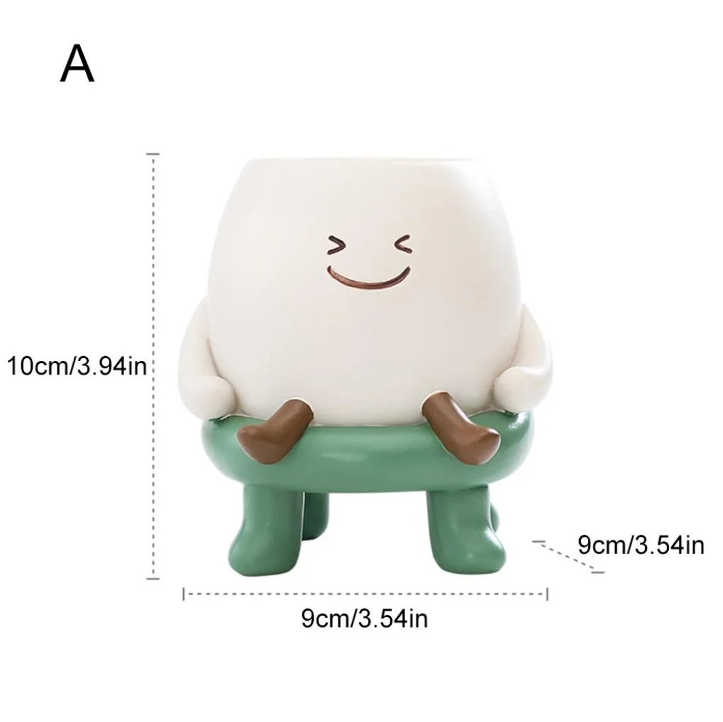 Cute Cartoon Resin Flower Pot, Round Face Sitting Planter for Succulents & Green Plants, Compact Desktop Planter for Desk, Shelf, Office & Home Decor