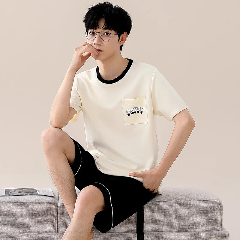 Couple Pajama Set Summer Cute Cartoon Pyjamas Men Sleeveless Pijamas 100% Cotton Women Sling Nightgown Lovers Sleepwear