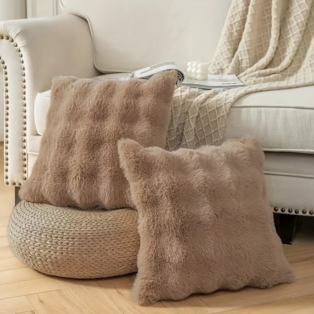 Pack of 2 Plush Decorative Pillow Covers – Modern Minimalist Solid Cushion Cases for Sofa, Bed, Bedroom & Car