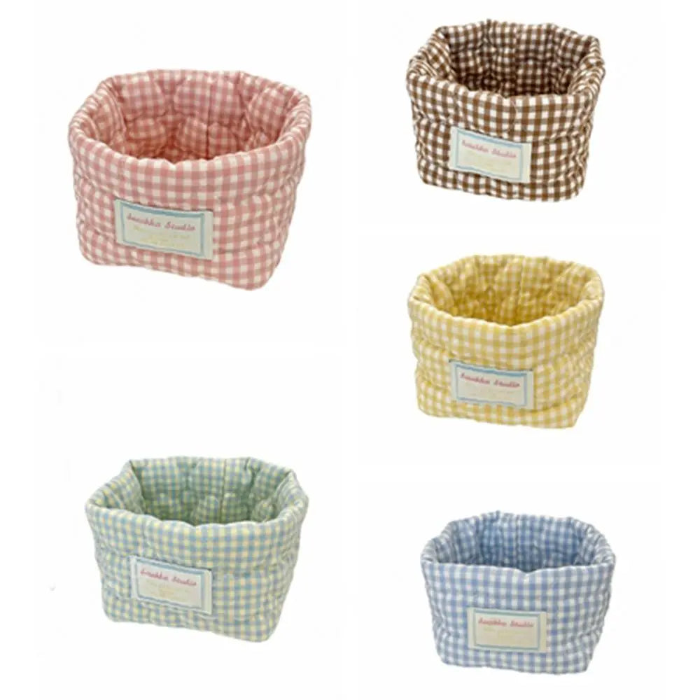 Plaid Fabric Storage Basket Household Cosmetics Stationery Toy Decorative Bins Ins Washable Miscellaneous Storage Basket