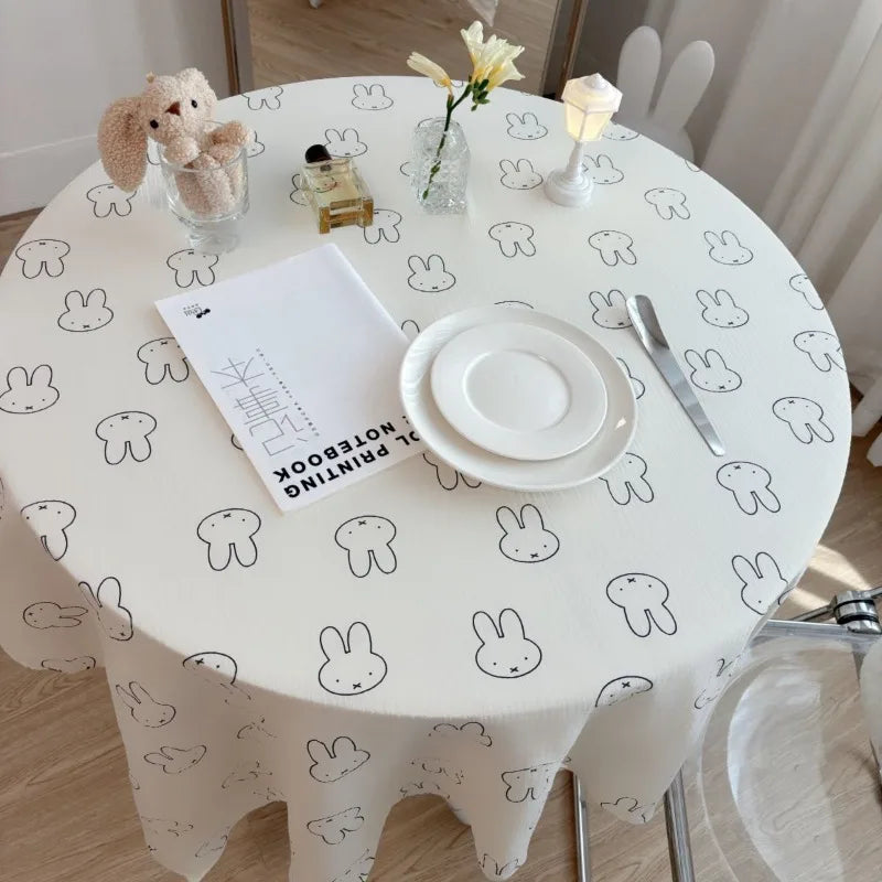 Miffy Cute Cartoon Table Cover, Kawaii Bunny Polyester Desk Mat & Photo Backdrop for Dormitory, Bedroom, Bedside Table, Study Desk & Teen Room Decor
