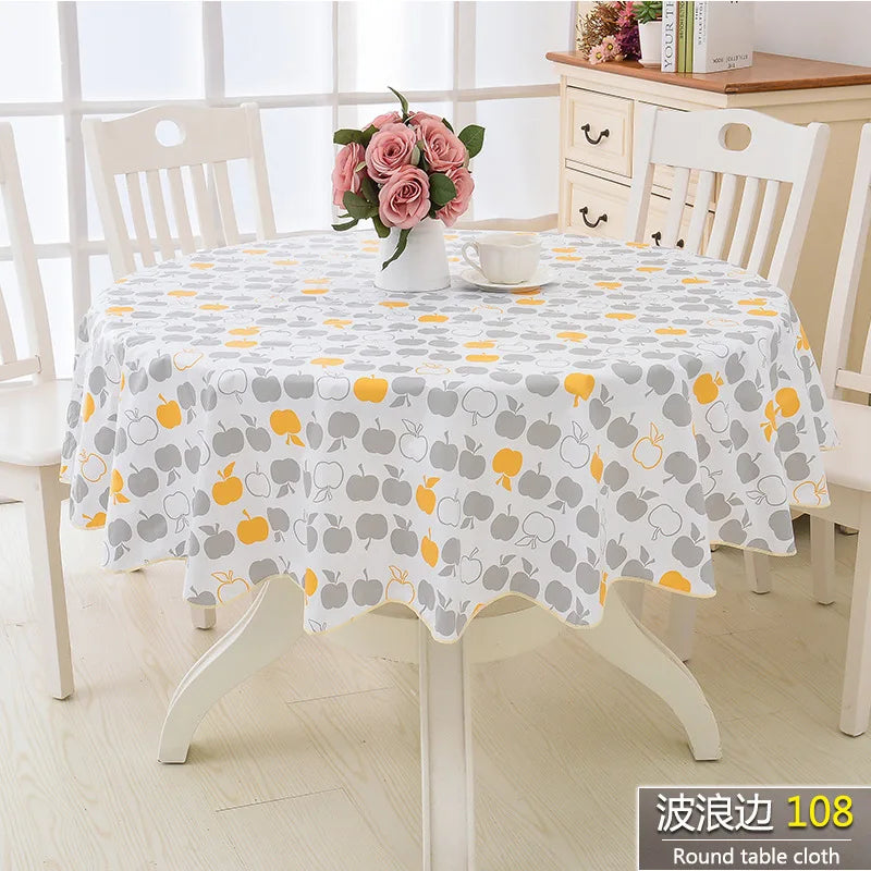 Round Floral PVC Tablecloth, Waterproof & Oilproof Pastoral Table Cover with Soft Velvet-Style Backing, Easy-Clean Kitchen Dining Table Decor for Wedding, Party & Outdoor Use