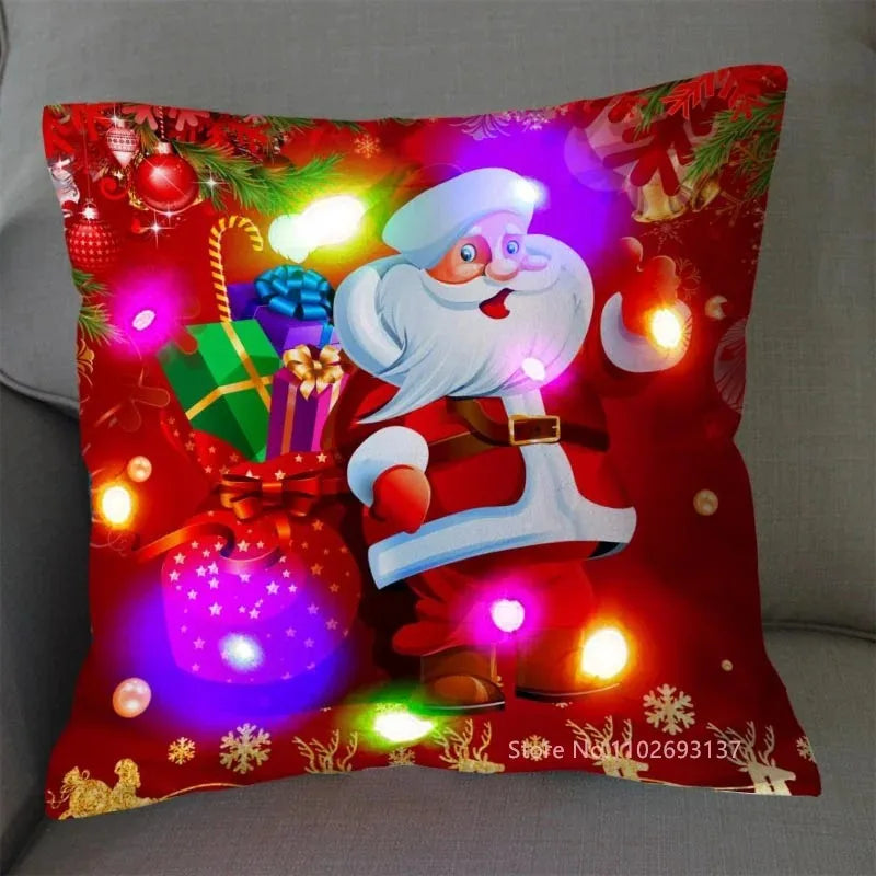 Christmas LED Pillow Cover 45×45cm, Festive Light-Up Polyester Cushion Case with One-Sided Print, Xmas Throw Pillowcase for Bedroom, Sofa & Party Decor
