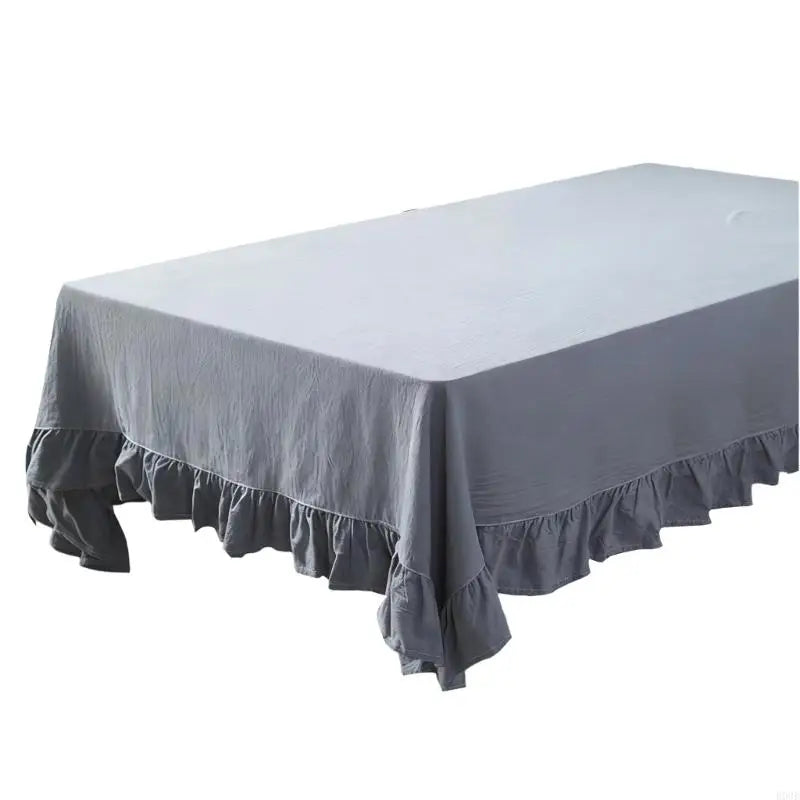 Ruffled Cotton Tablecloth, Nordic Farmhouse Rectangle Table Cover with Elegant Frilled Edge, Reusable Washable Dining Table Linen for Kitchen, Home & Holiday Decor