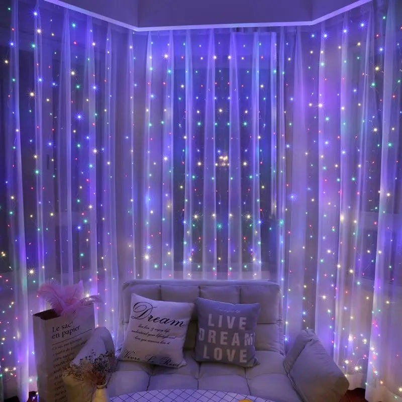 USB LED Curtain Lights with Remote, 3×1M–6×3M Christmas Fairy Garland Window Lights, 8 Lighting Modes, Warm White, White & Multicolor Holiday Decor