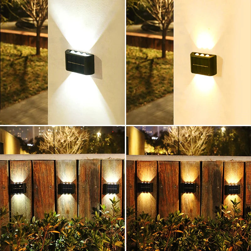 6-LED Solar Wall Lights, Up & Down Outdoor Garden Lights with Automatic Light Control, Warm White/White ABS+PC Solar Lamps for Yard, Balcony, Patio & Terrace Decor
