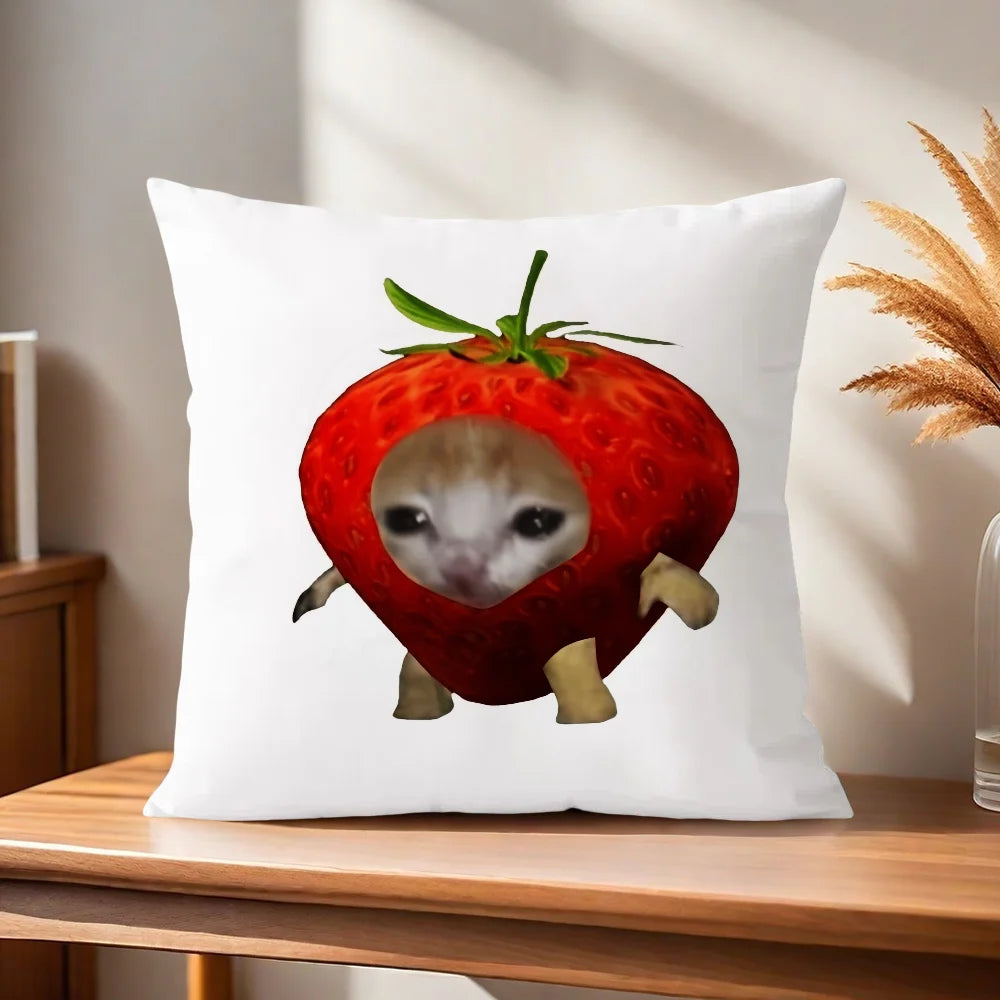 Funny Cat Meme Cushion Cover, Double-Sided Printed 100% Polyester Pillowcase, Cute Square Decorative Throw Pillow Cover for Sofa, Living Room, Office, Car & Home Decor