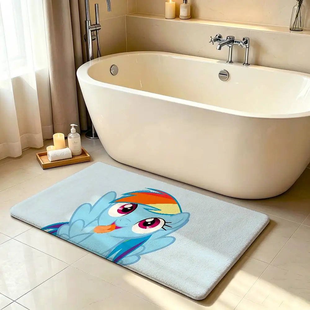 My Little Pony Kawaii Anime Rug, Cute Cartoon Polyester Floor Mat with Anti-Slip Backing, Soft Absorbent Carpet for Bathroom, Bedroom, Living Room & Entryway