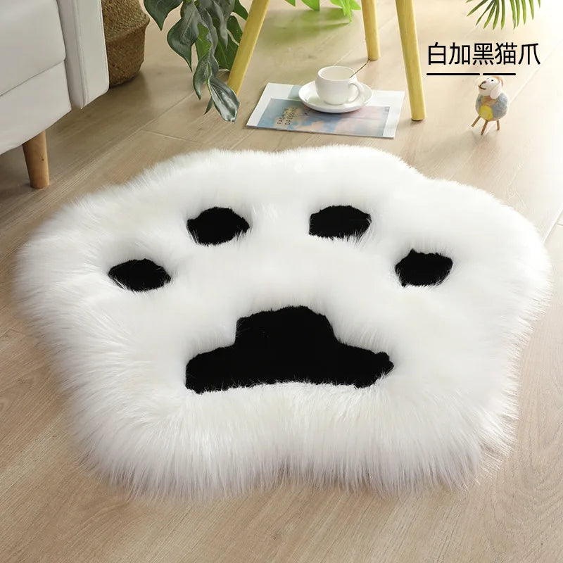 Cat Paw Plush Rug 60×60cm, Soft Flocked Acrylic Floor Mat with Suede Backing, Cute Animal Carpet for Bedroom, Sofa, Seat Cover & Home Decor