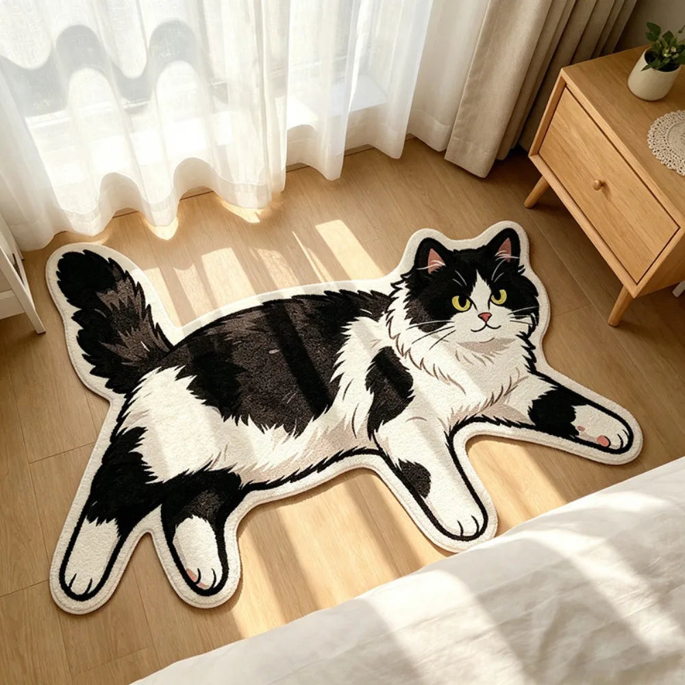 Cute Cat Shaped Floor Mat 40×60cm, Soft Crystal Velvet Polyester Rug with Absorbent Non-Slip Backing, Cartoon Cat Carpet for Bathroom, Bedroom, Entryway & Home Decor