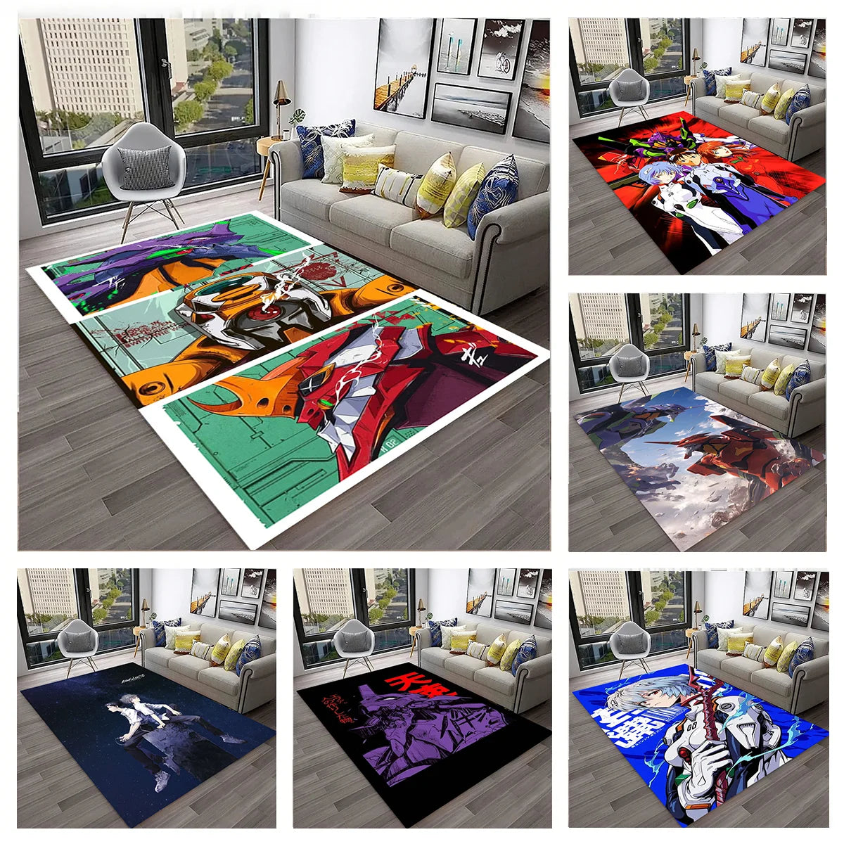 Evangelion Anime Rug, E-Evangelions G-Genesis Cartoon Polyester Flannel Carpet with Anti-Slip Backing, Decorative Floor Mat for Living Room, Bedroom, Kids’ Room & Gaming Area