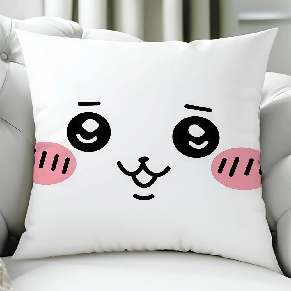 Chiikawa Cute Cartoon Cushion Cover – Double-Sided Printed Zipper Pillowcase, Soft Polyester Decorative Cover for Sofa, Bed & Car