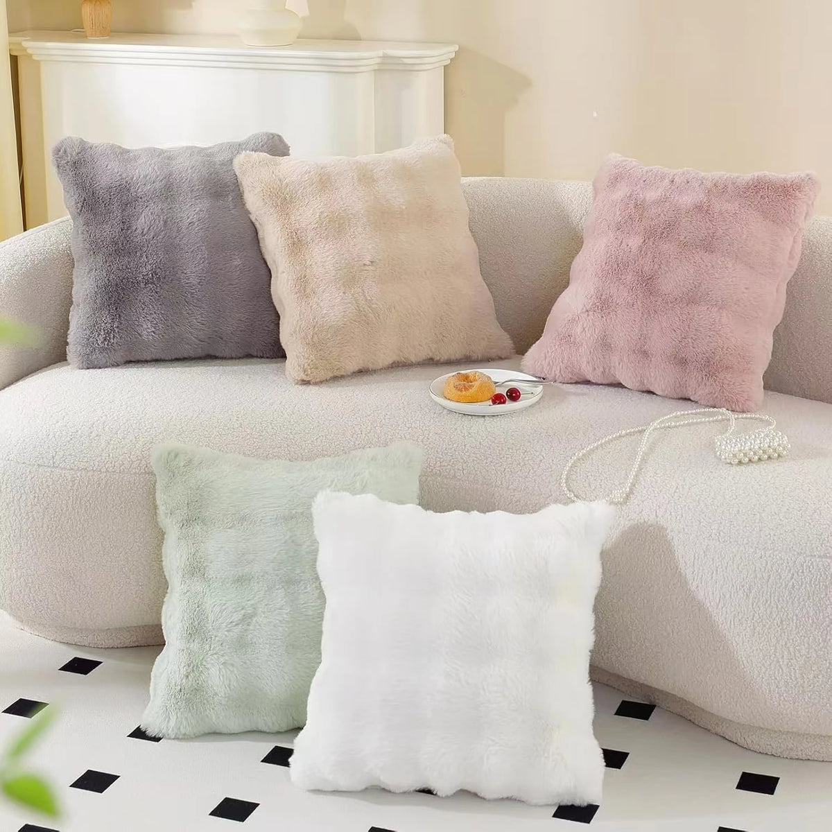 Pack of 2 Plush Decorative Pillow Covers – Modern Minimalist Solid Cushion Cases for Sofa, Bed, Bedroom & Car