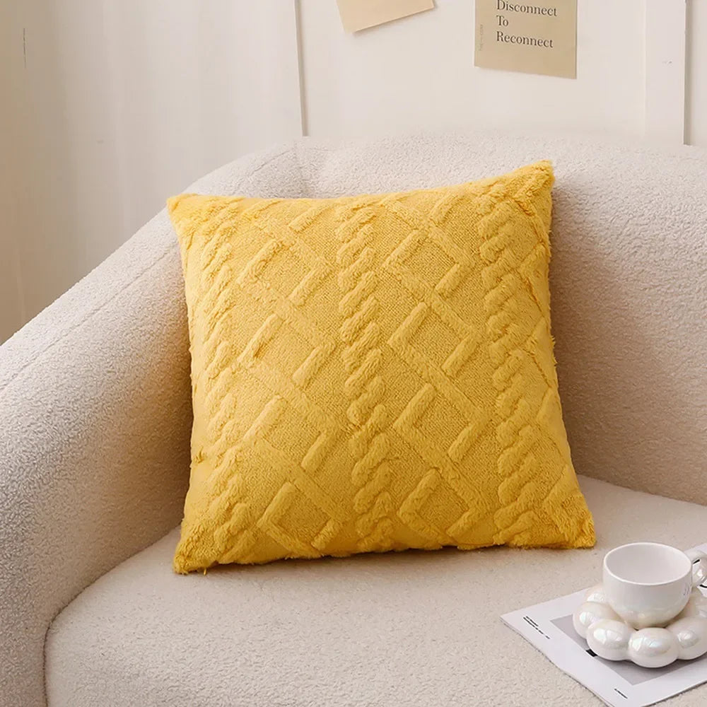 Plush Cushion Cover 45×45cm, Solid Nordic Decorative Pillowcase, Soft Geometric-Style Throw Pillow Cover for Sofa, Living Room, Bedroom, Chair & Home Decor
